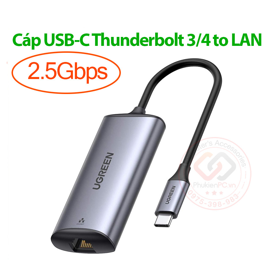 Cáp USB Type-C Thunderbolt 3/4 to LAN 2.5Gbps Ugreen 70446 cho Macbook, Laptop, PC