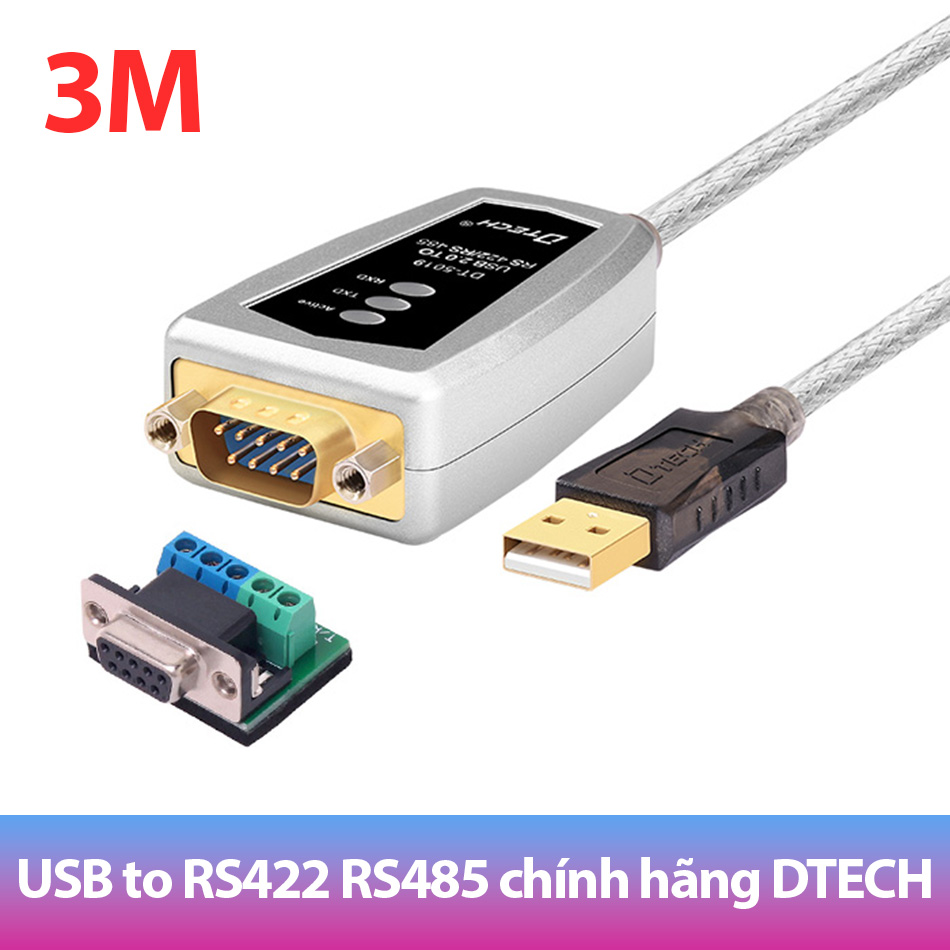 Cáp USB sang RS422 RS485 dài 3M có đèn LED, thương hiệu DTECH