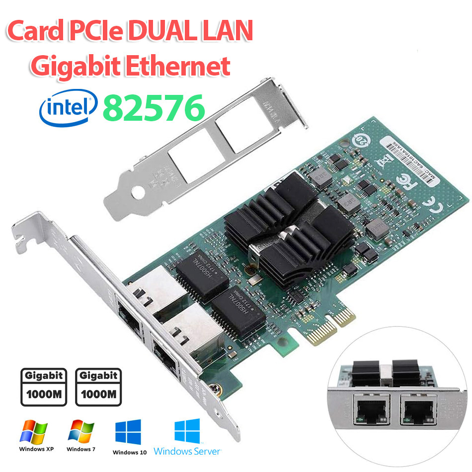 Card mạng PCI-e Gigabit Dual 2 RJ45 Port NIC 1Gbps cho PC, Server chip Intel 82576 (E1G42ET)