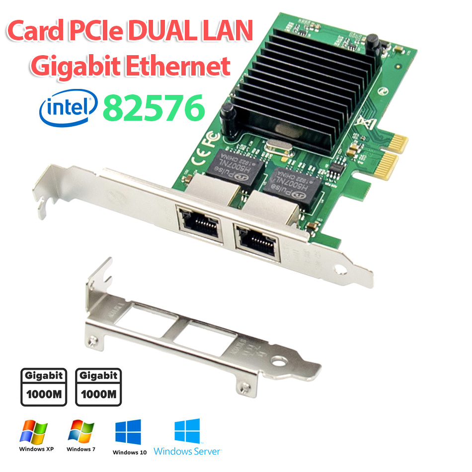 Card mạng PCI-e Gigabit Dual 2 RJ45 Port NIC 1Gbps cho PC, Server chip Intel 82576
