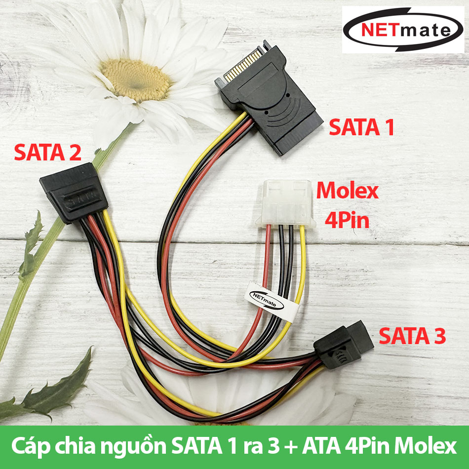Dây cáp chia nguồn SATA 1 ra 3 SATA Molex 4Pin ATA thương hiệu Netmate