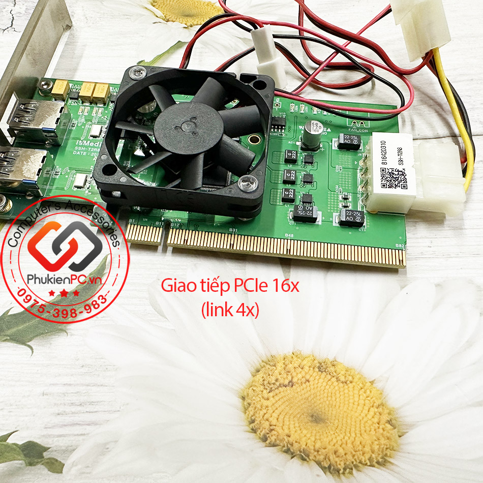 Card mở rộng PCIe 16x ra 2 USB 3.0 Chip Ti chất lượng cao, kèm FAN tản nhiệt