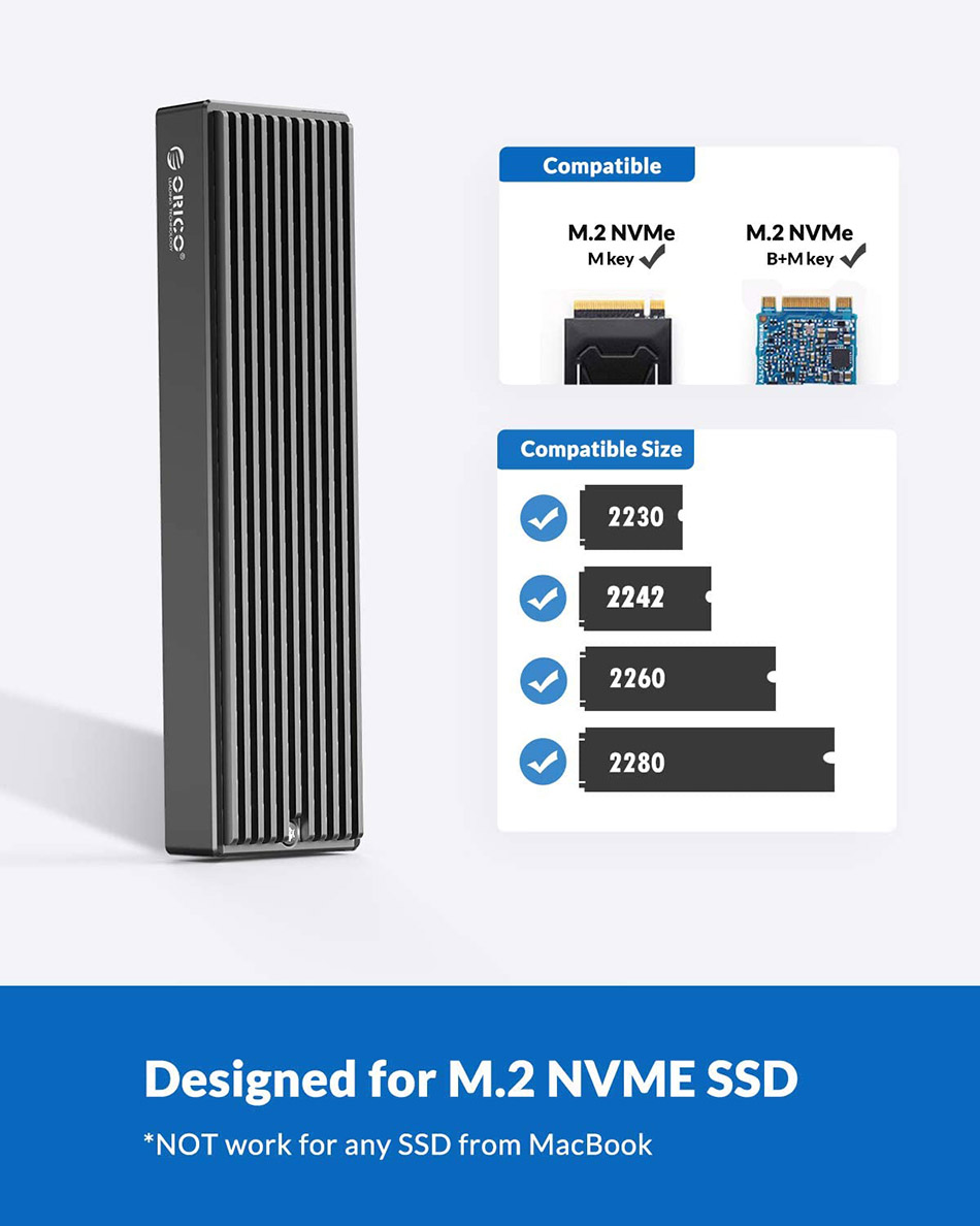 Box SSD M.2 NVMe to Type C 10Gbps Orico vỏ nhôm, Biến SSD M2 thành ổ cứng di động