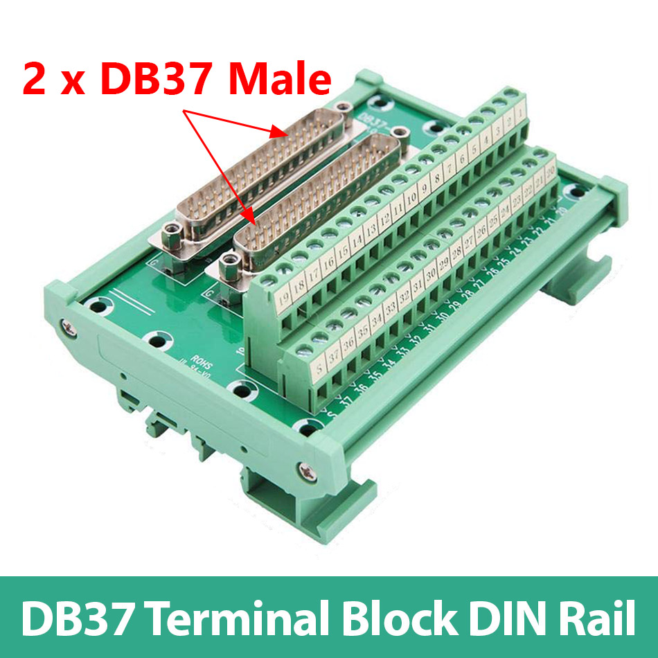 Đầu nối Dual DB37 Male Terminal Block DIN Rail chân đực, cài thanh ray