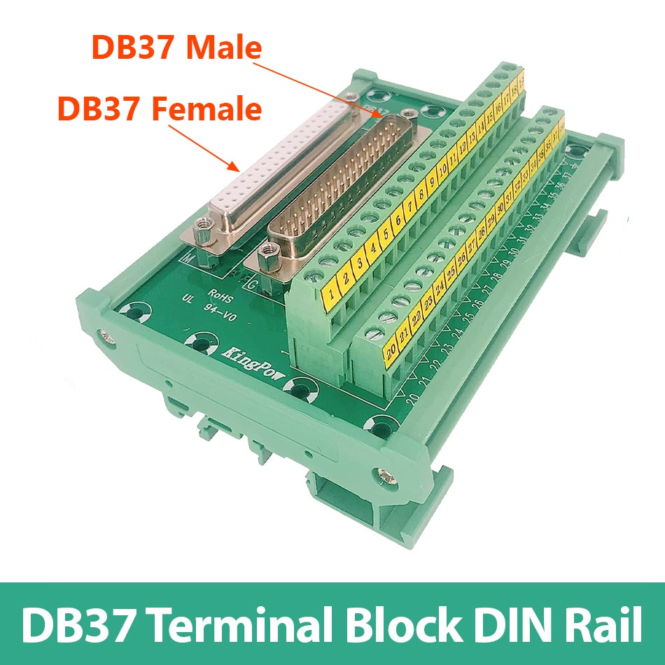 Đầu nối Dual Port DB37 Male Female Terminal Block chân Đực, chân Cái. Cài thanh ray