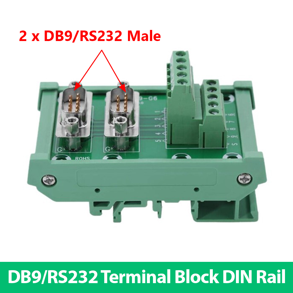 Đầu nối Dual Port DB9/RS232 G6 Male Terminal Block DIN Rail chân Đực, cài thanh ray
