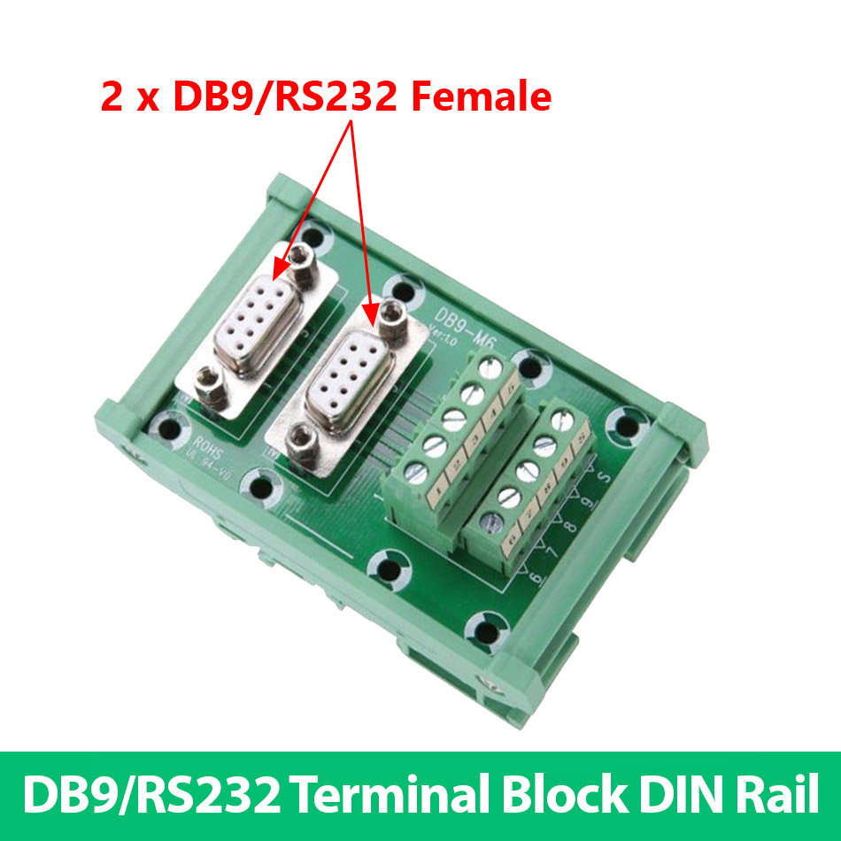 Đầu nối Dual Port DB9/RS232 M6 Female Terminal Block DIN Rail (chân Cái). Cài thanh ray