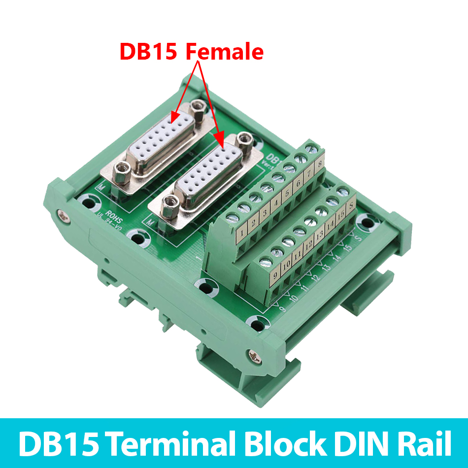 Đầu nối Dual Port DB15-M6 Female Terminal Block chân Cái vặn vít, cái thanh ray công nghiệp