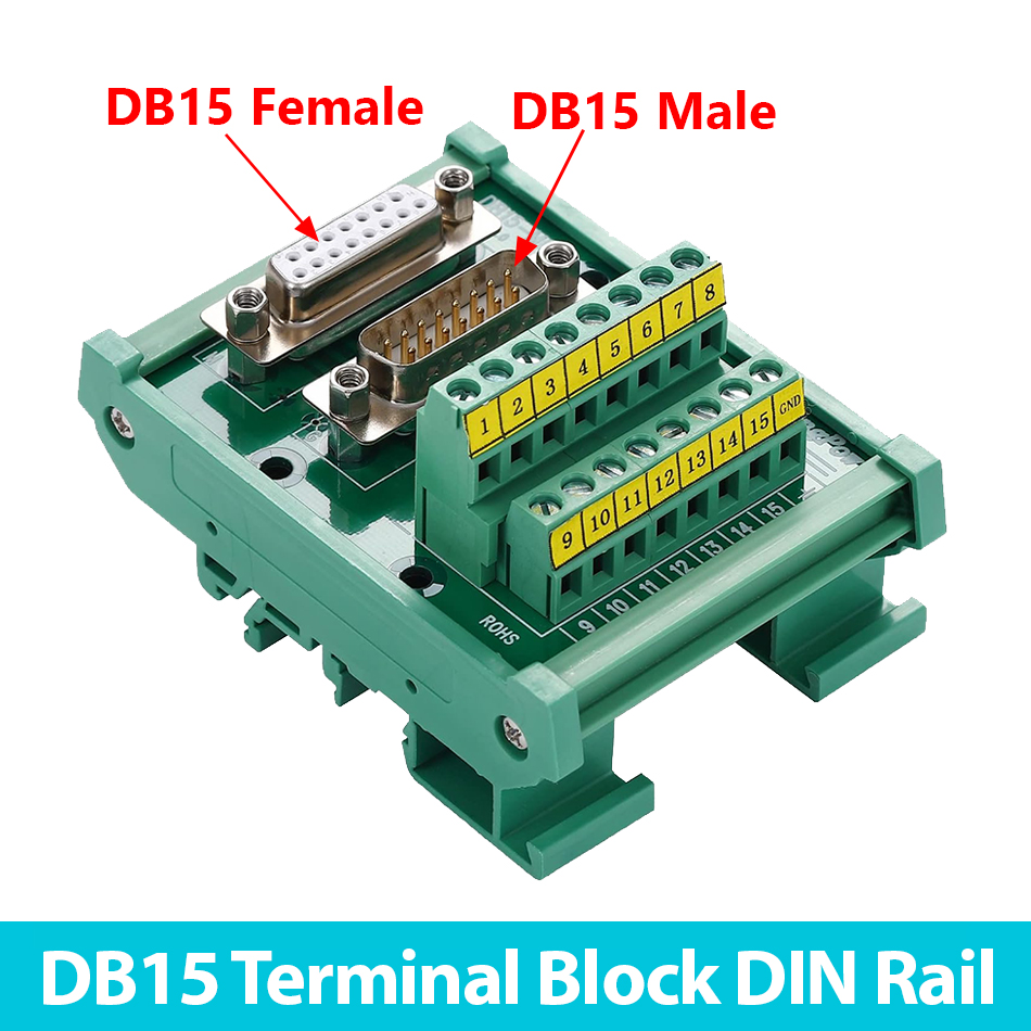 Đầu nối Dual Port DB15 MG6 Male Female Terminal Block (chân Đực, Cái) vặn vít, cái thanh ray