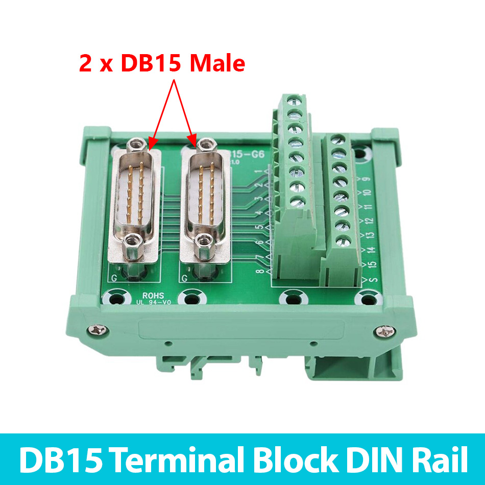 Đầu nối Dual Port DB15-G6 Male Terminal Block DIN Rail chân Đực, vặn vít, cài thanh ray công nghiệp