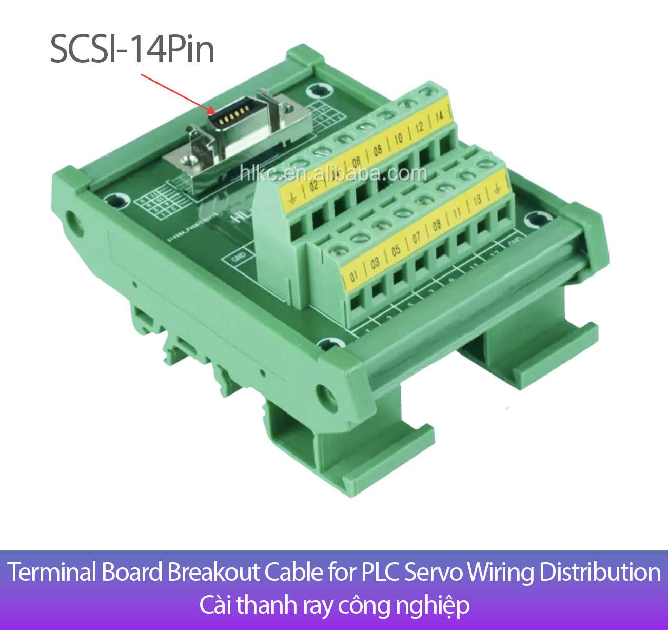 Đầu nối SCSI-14P Terminal Block Board cho Servo PLC cài thanh ray