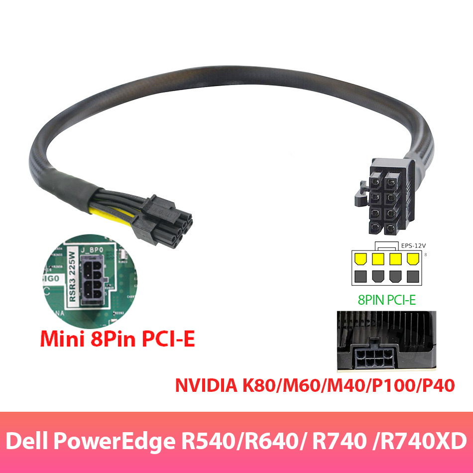 Dây nguồn Mini 8Pin GPU to 8PIN PCIE VGA Nvidia K80 M40 M60 P40 P100 cho Dell PowerEdge R540 R640 R740 R740XD