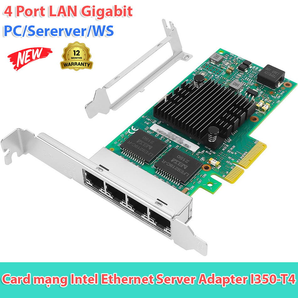 Card mạng PCIE 4x to 4 Port LAN Gigabit Ethernet chip intel i350-T4 cho PC, Server, Workstation