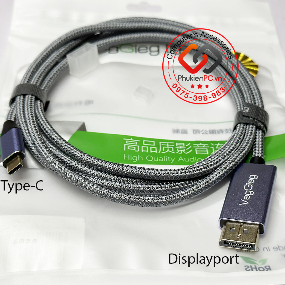 USB-C Thunderbolt 3/4 to Displayport 1.4 8K60hz 4K144hz 2K165Hz 1080P 240hz dài 1M