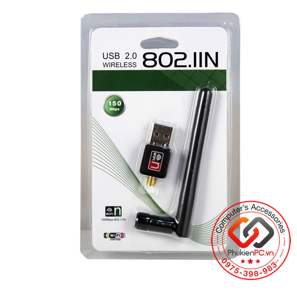 USB thu Wifi 150Mb anten rời 2Dbi cho máy tính bàn PC, Laptop