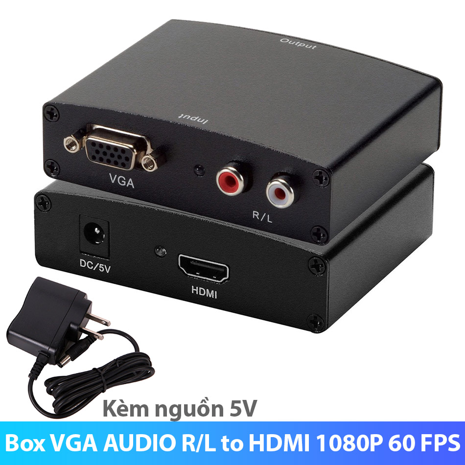 Bộ chuyển đổi VGA Audio R/L sang HDMI kết nối PC, Laptop, Camera ra Tivi, máy chiếu