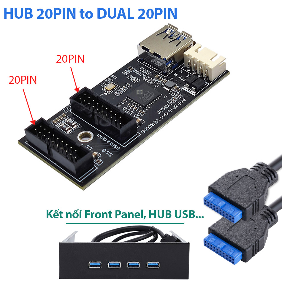 Hub chia cổng USB 20pin header mainboard 1 ra 2