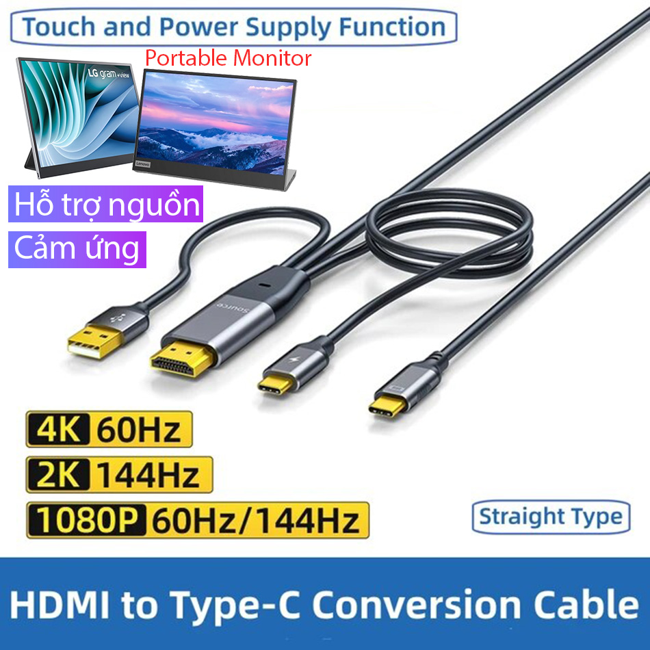 Cáp chuyển đổi HDMI to Type-C 4K 60hz hỗ trợ nguồn, cảm ứng cho màn hình di động