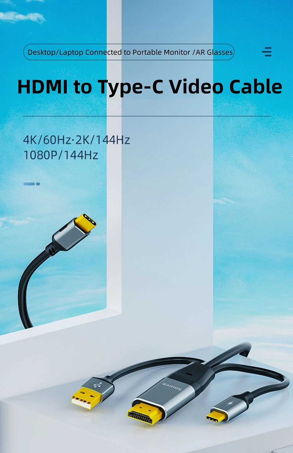 Cáp chuyển đổi HDMI to Type-C 4K 60hz hỗ trợ nguồn, cảm ứng cho màn hình di động