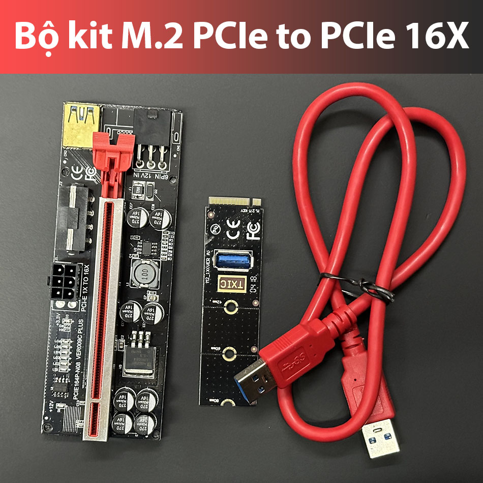 Bộ kit Riser M2 PCIe to PCIe 16X lắp đặt Card VGA, PCIE dữ liệu LAN COM LPT