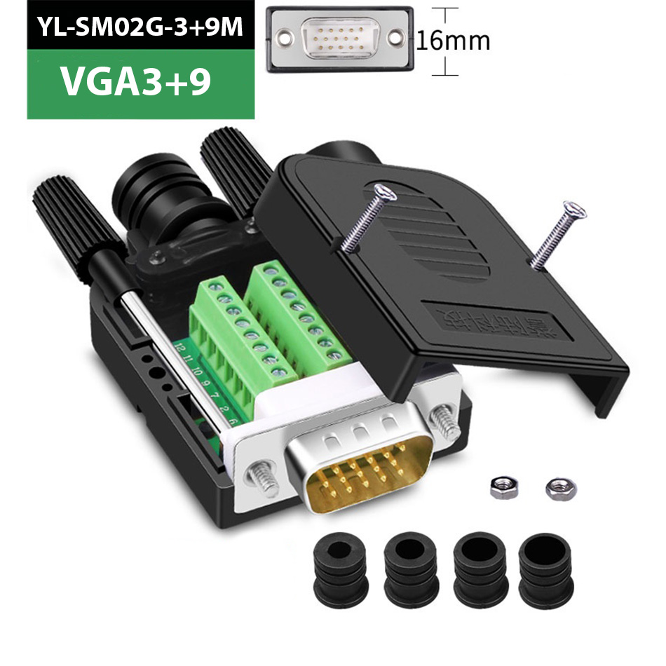 Đầu nối COM DB15 VGA 3+9 Male vặn vít HD-Link YL-SM02G-3+9M