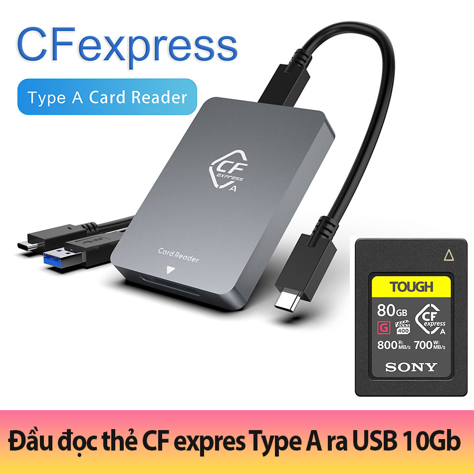 Đầu đọc thẻ nhớ CF Express Type A tốc độ 10Gb kèm 2 cáp A-C, C-C
