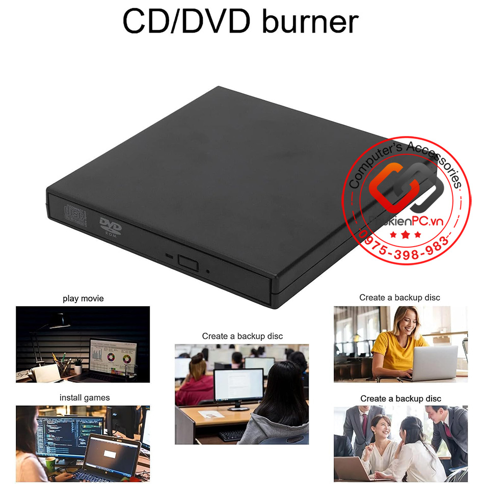 Ổ đĩa quang đọc ghi đĩa CD DVD-RW cắm ngoài USB cho Laptop, PC