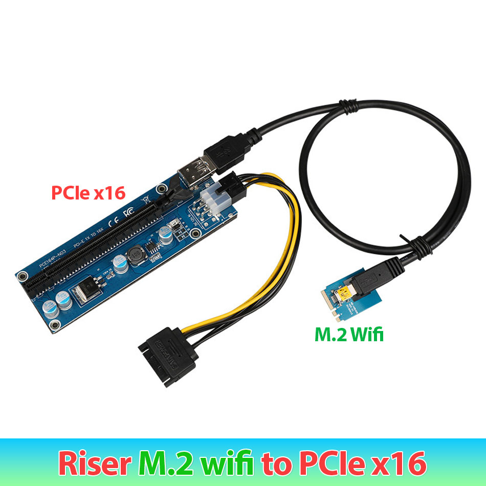 Riser M.2 Wifi A E Key to PCIE 16x lắp thêm card PCIE cho Laptop, PC, máy tính công nghiệp