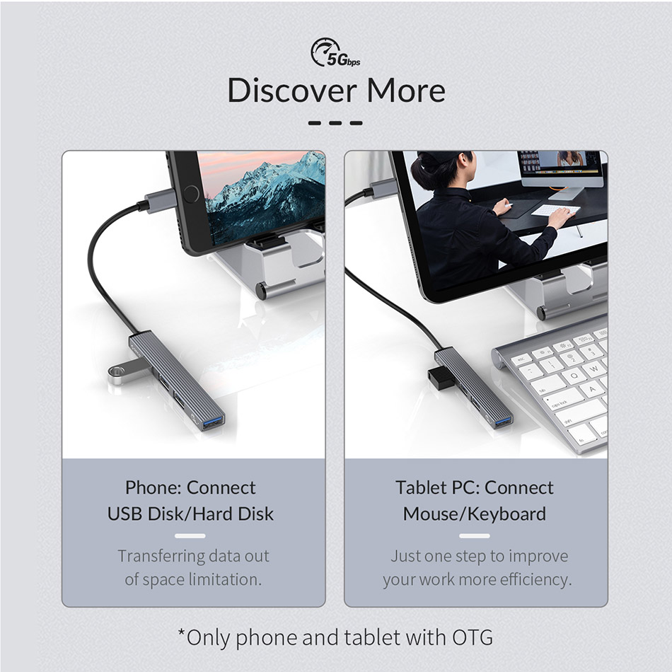 Hub Orico USB Type-C ra 4 USB mở rộng kết nối Laptop, Macbook ra thiết bị ngoại vi