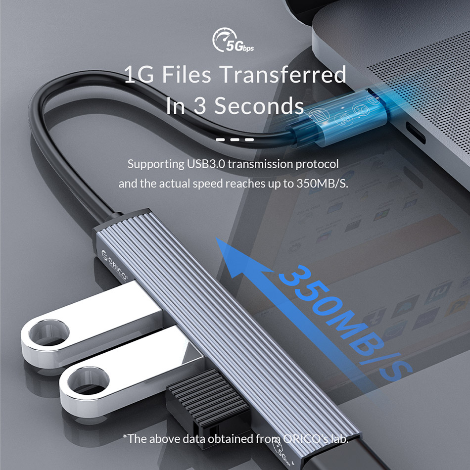 Hub Orico USB Type-C ra 4 USB mở rộng kết nối Laptop, Macbook ra thiết bị ngoại vi