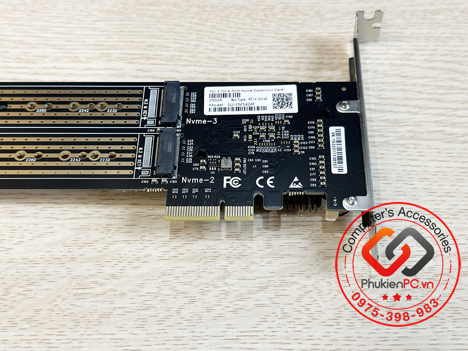 Card PCIe 3.0 x4 to 4 M.2 NVMe SSD 22110 2280 gắn 4 ổ cứng M2 NVMe cho PC, Server, WS