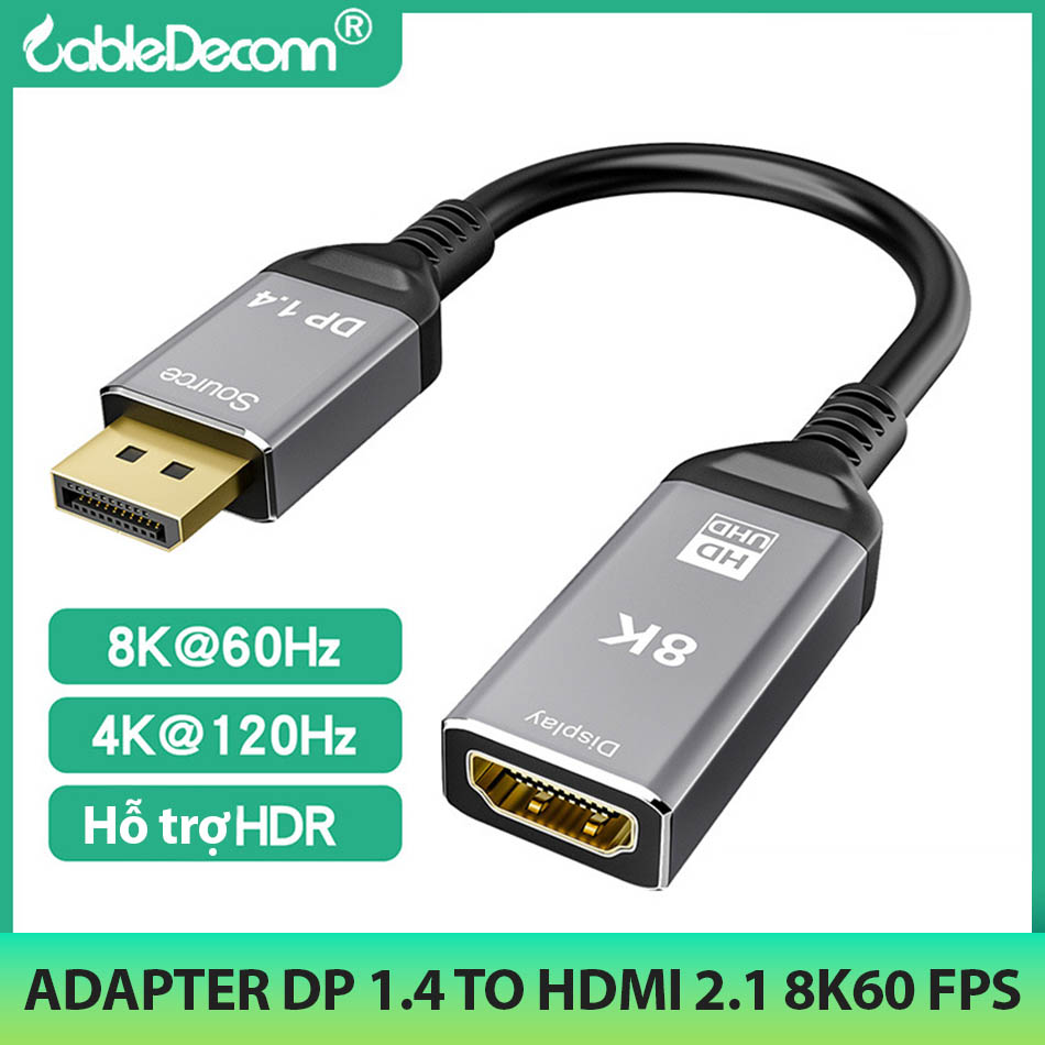 Adapter DisplayPort 1.4 To HDMI 2.1 8K60hz 4K 120hz chuyên dùng nối PC sang màn hình Gaming