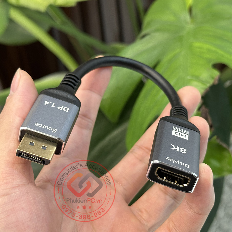 Adapter DisplayPort 1.4 To HDMI 2.1 8K60hz 4K 120hz chuyên dùng nối PC sang màn hình Gaming