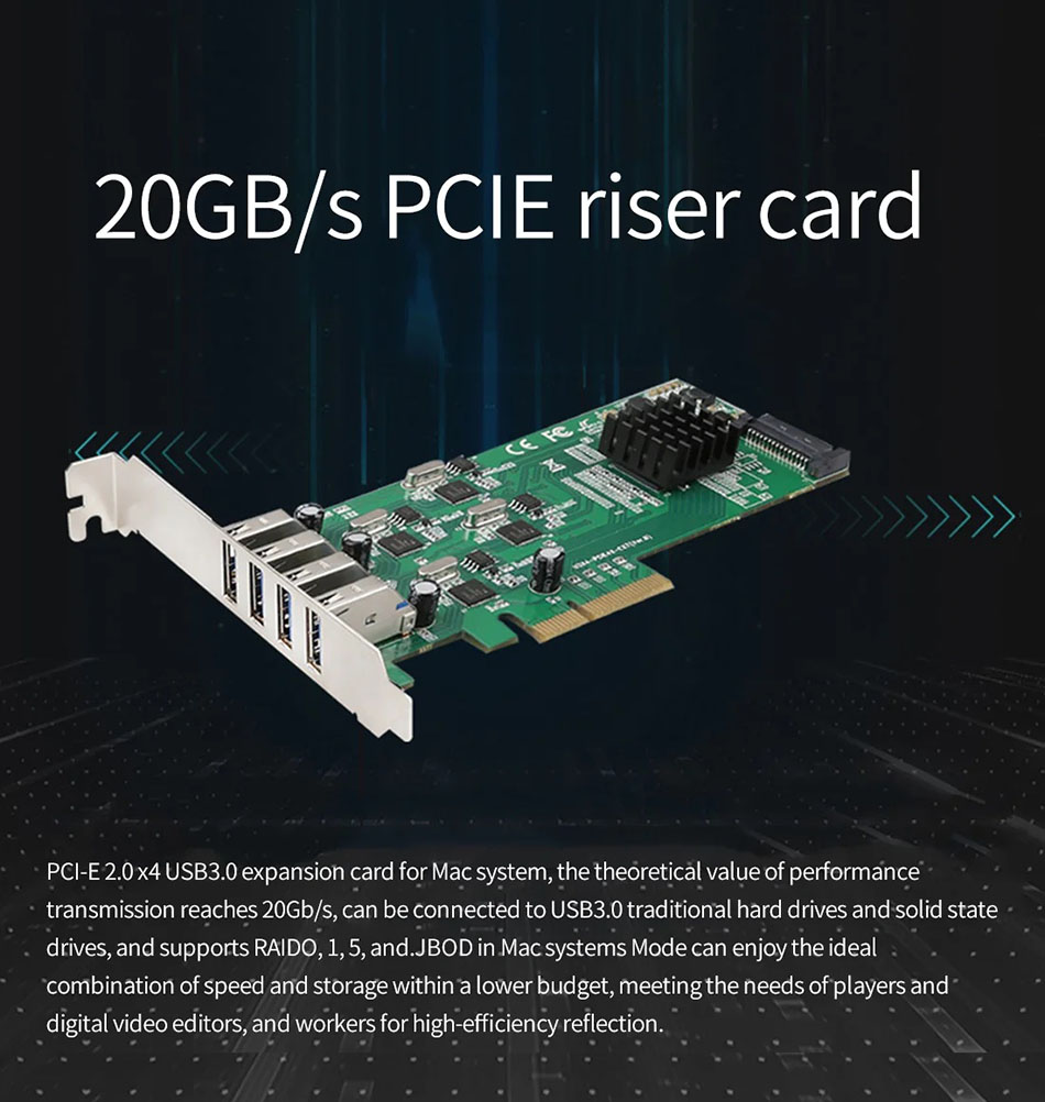 Card chuyển đổi PCIe x4 ra 4 USB 3.0 chip Nec D720202 tốc độ cao cho camera công nghiệp, thiết bị lưu trữ