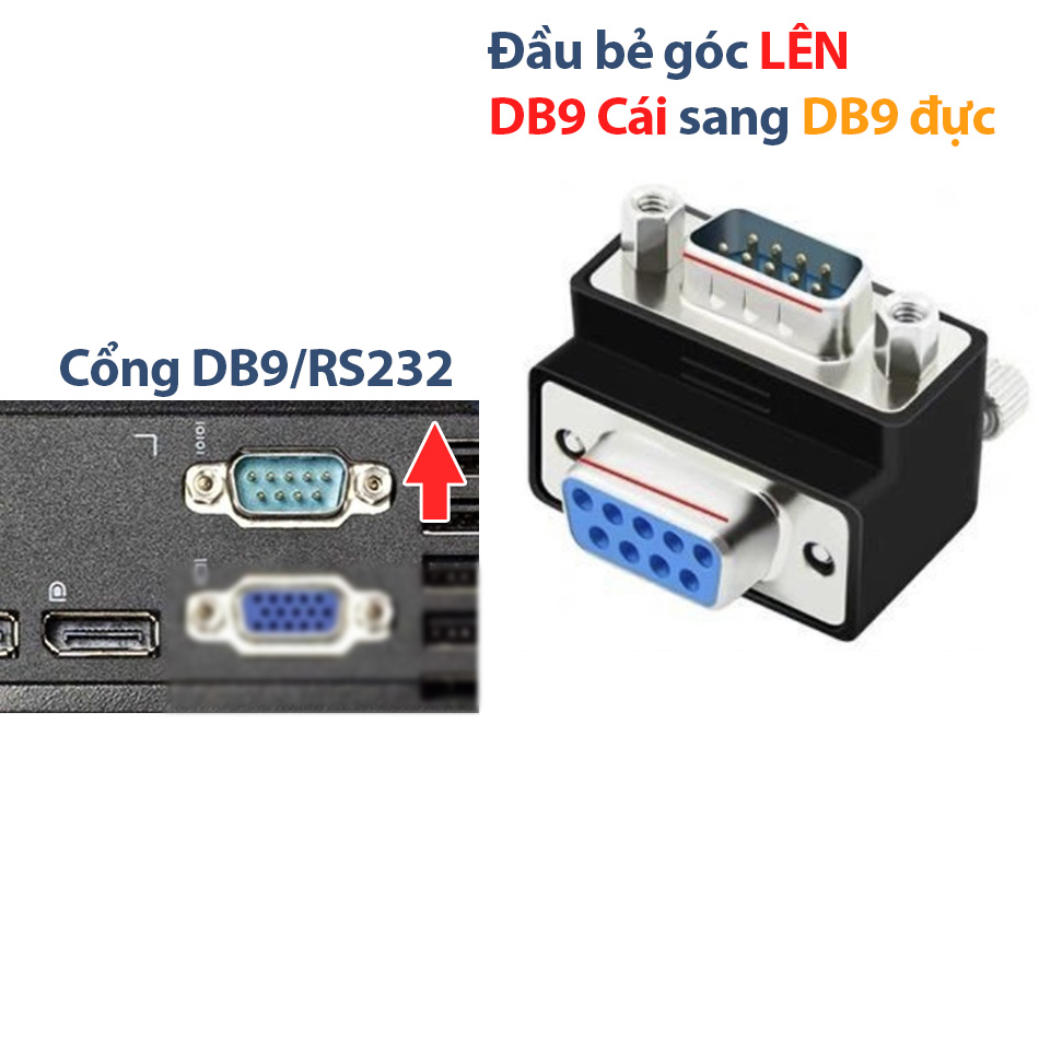 Đầu nối DB9 RS232 Cái sang Đực bẻ góc LÊN