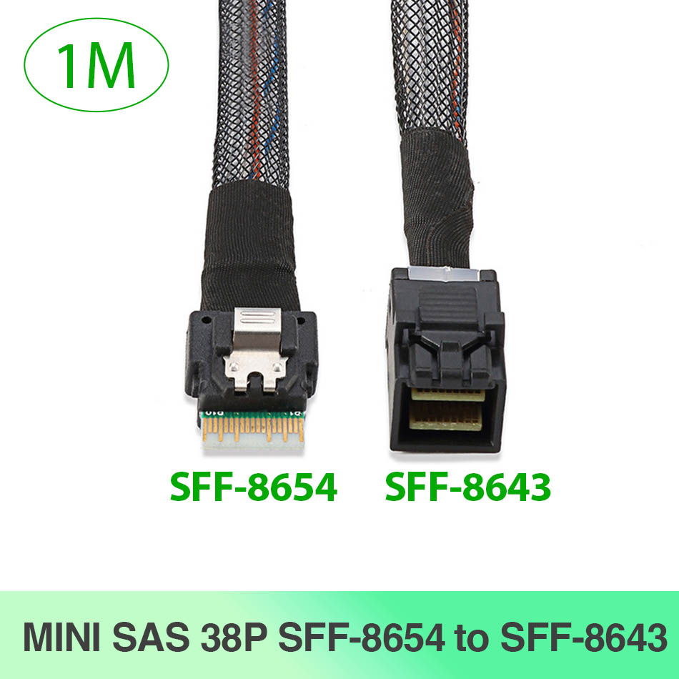 Dây cáp Slim SAS SFF-8654 4i 38Pin to SFF-8643 dài 1M