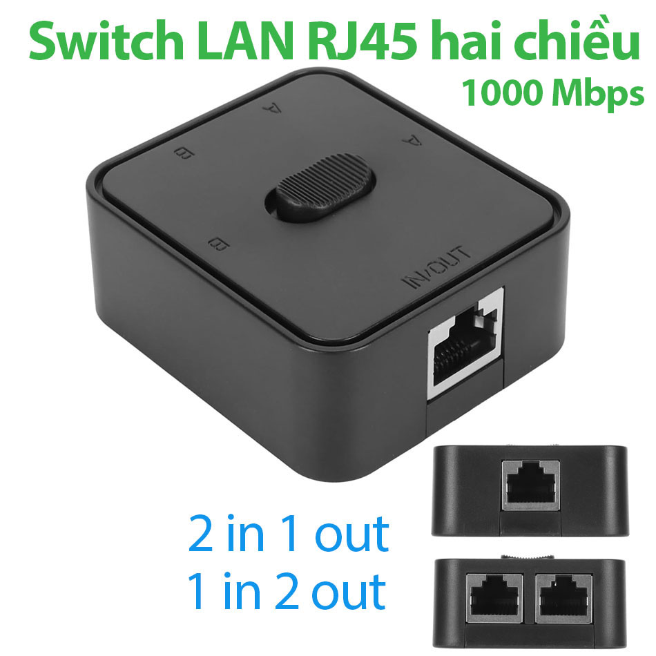 Switch LAN RJ45 hai chiều 1 in 2 out, 2 in 1 out tốc độ Gigabits cho máy tính, thiết bị mạng