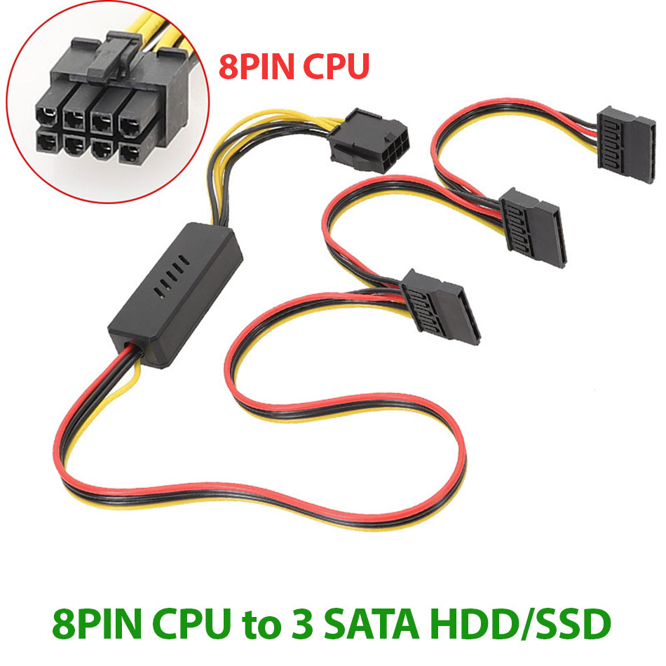 Cáp chuyển đổi 8PIN CPU sang 3 SATA cấp nguồn cho ổ cứng HDD, SSD