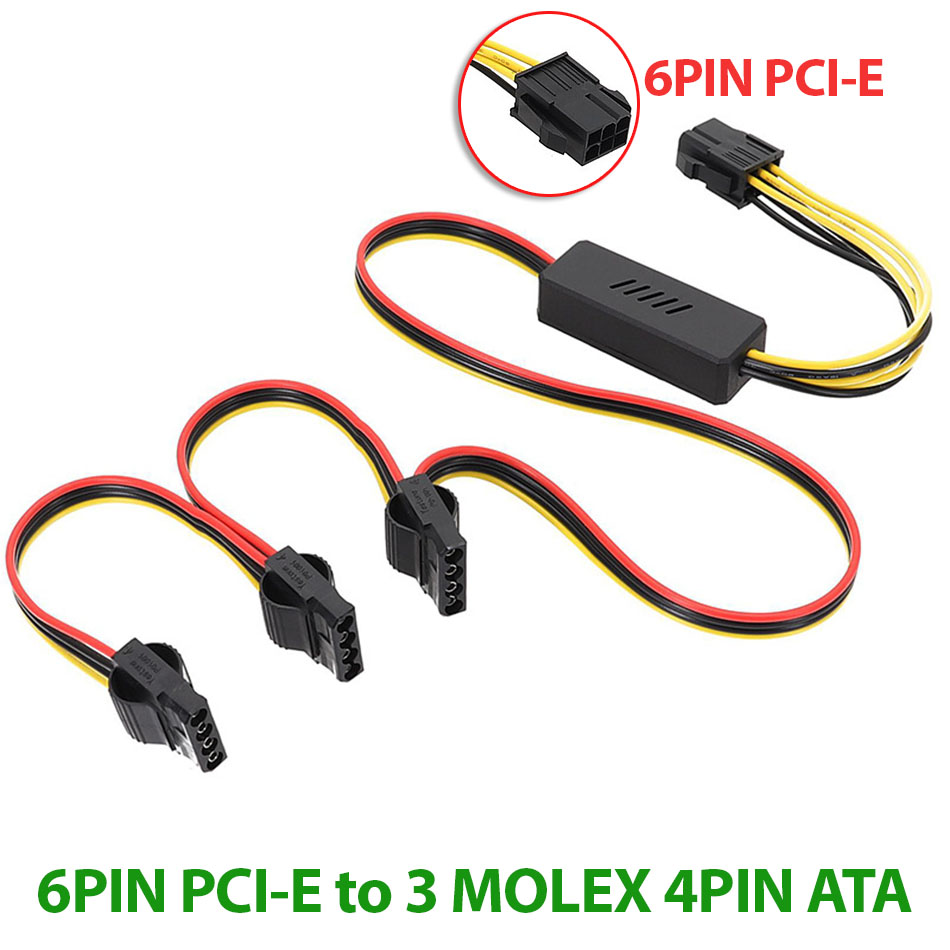 Cáp chuyển đổi nguồn 6Pin PCIE sang 3 Molex ATA cấp nguồn cho quạt FAN