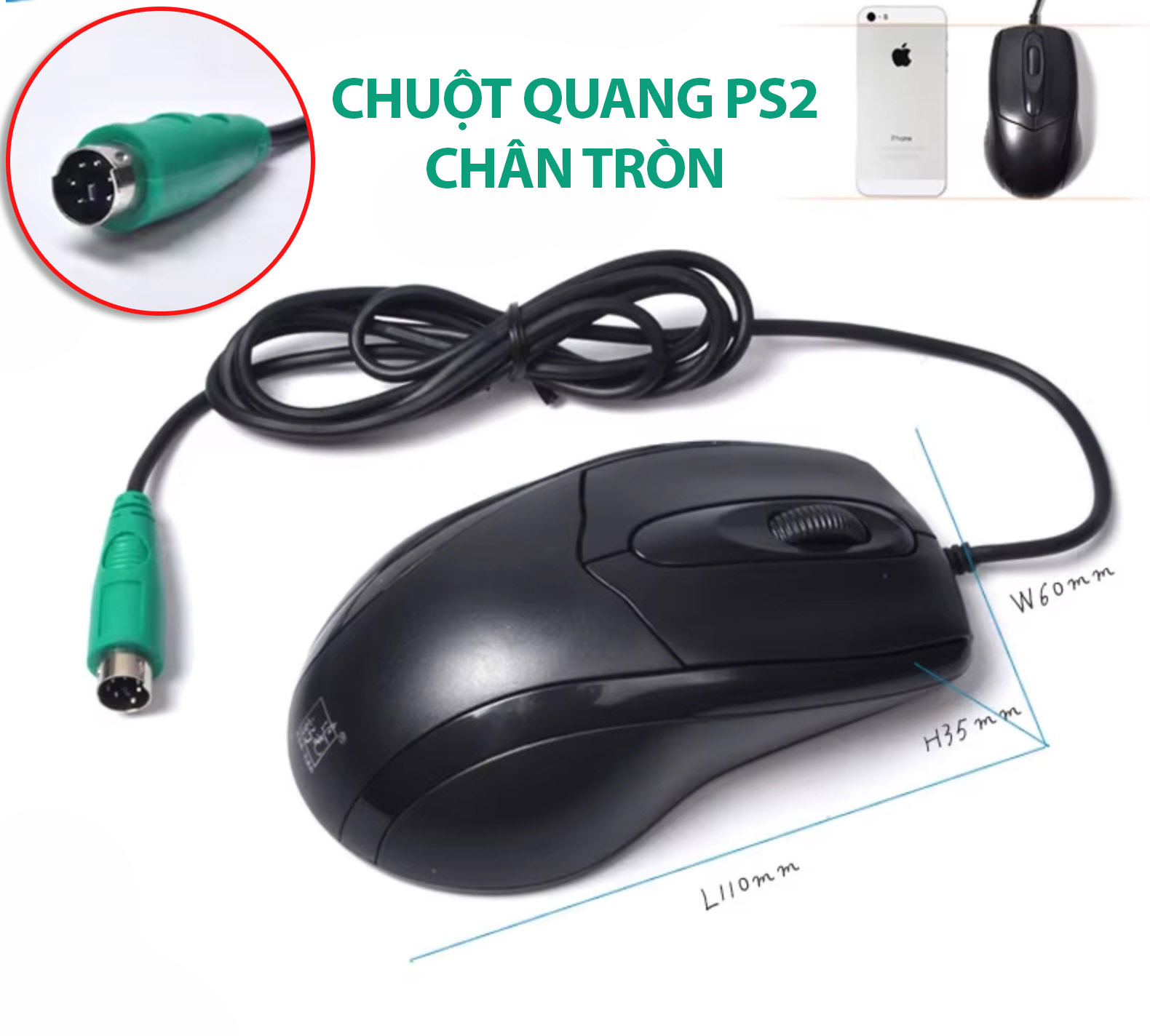Chuột quang PS2 chân tròn cho PC, máy đồng bộ DELL, HP, máy tính công nghiệp