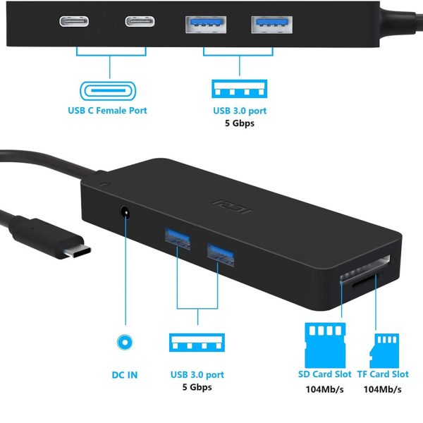 Bộ chia USB Type C 8 Port 4 USB 3.0, 2 Type-C đọc thẻ SD TF