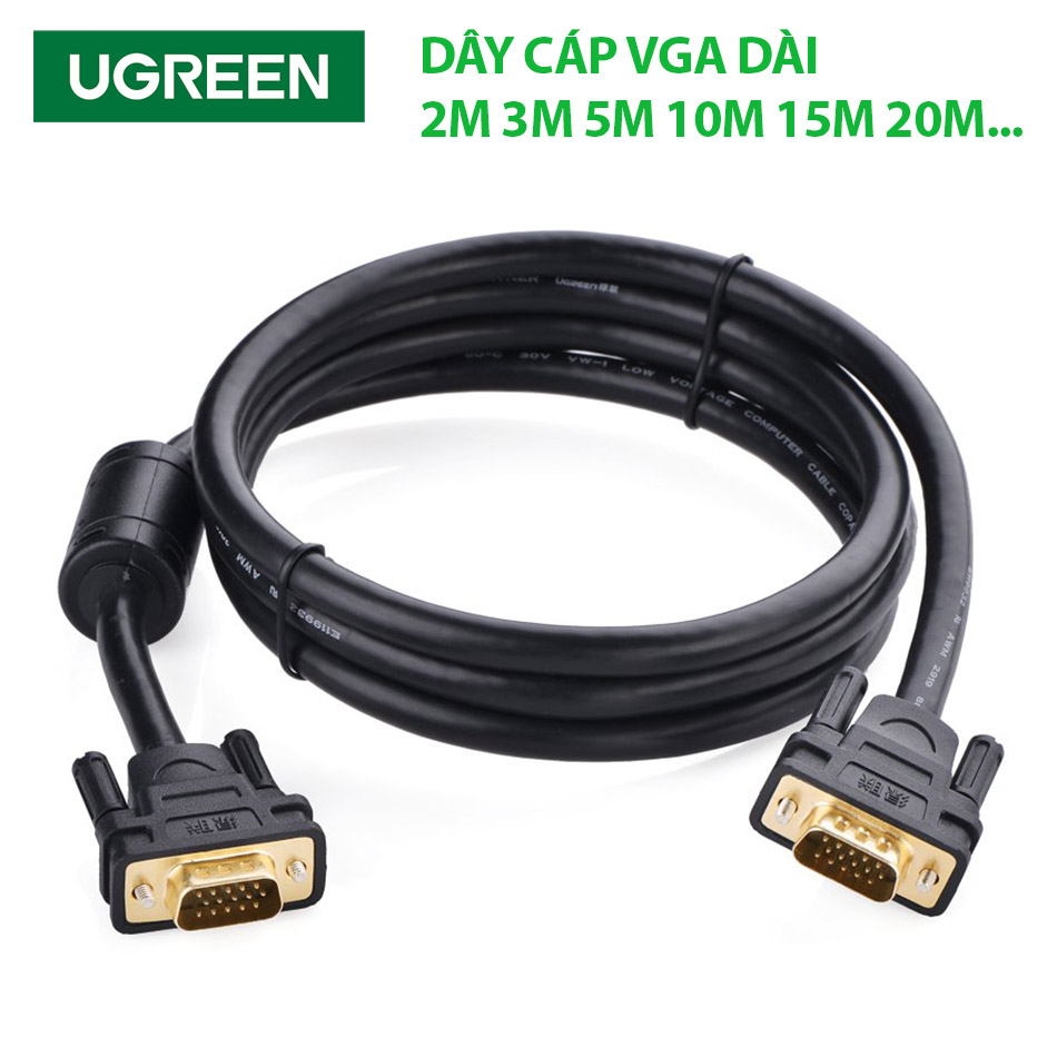 Dây cáp VGA Ugreen dài từ 2M 3M 5M 10M 15M 20M chất lượng cao cho máy chiếu, PC, Laptop