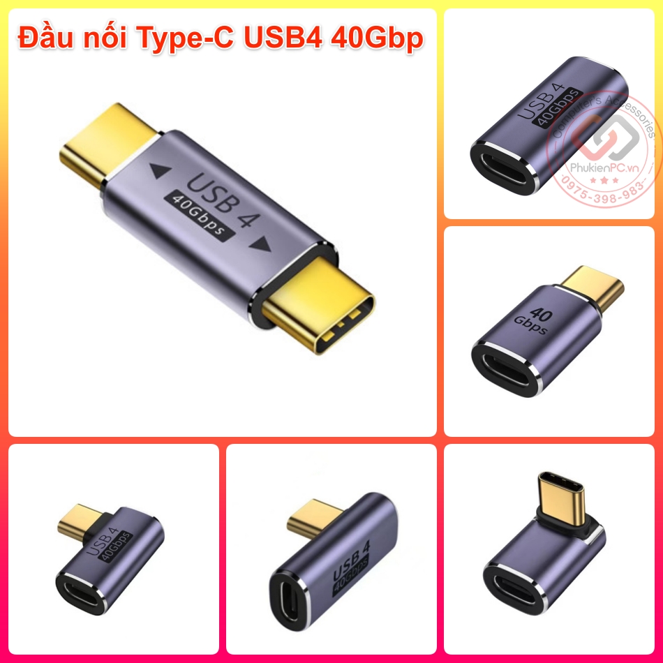 Đầu nối Type-C USB4 40Gbps Đực Đực, Đực Cái, Bẻ góc 90 độ