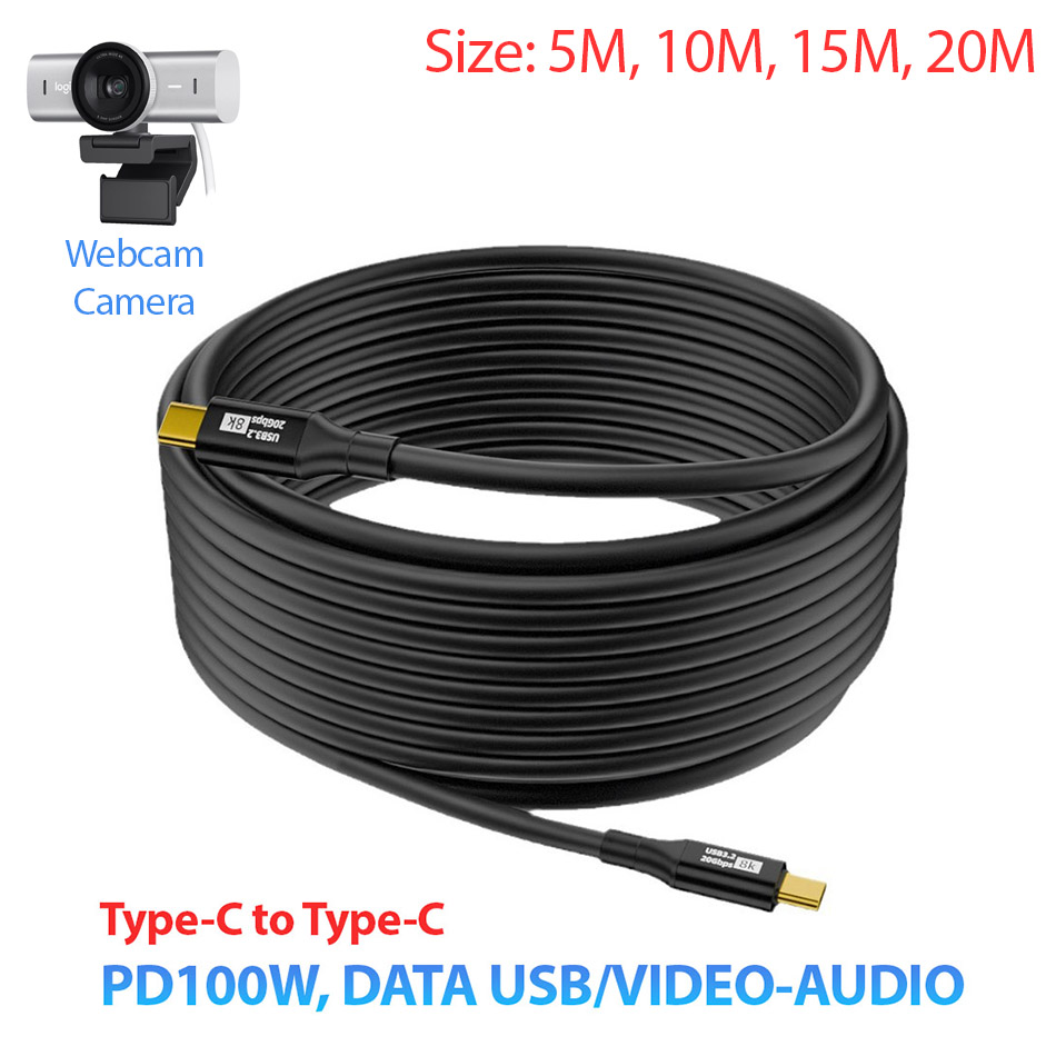 Cáp Type C to Type C dài 5M 10M 15M 20M cho máy ảnh, camera, màn hình 4K, 5K (PD100W, 8K 4K, USB 20Gbps, 5 Gbps)