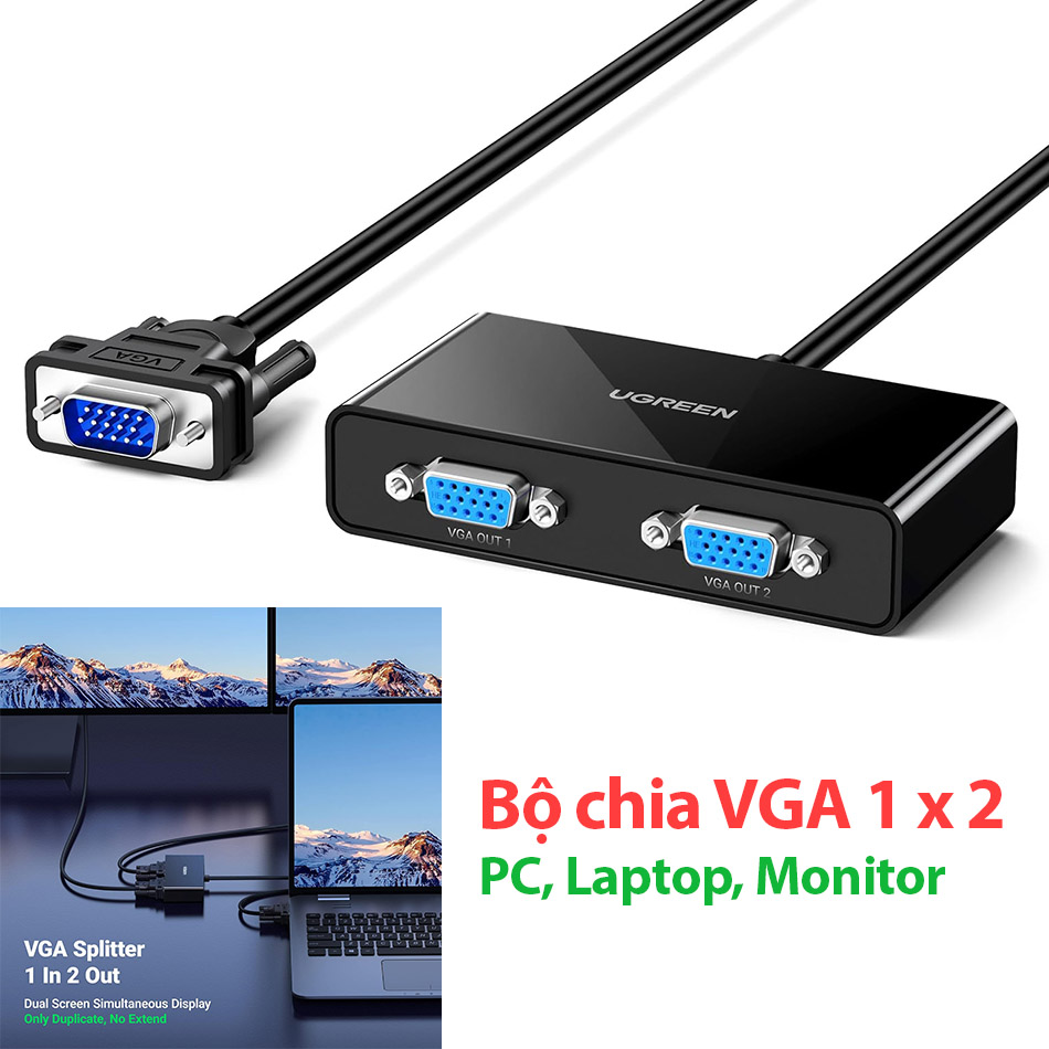 Bộ chia VGA 1 ra 2 full hd 1080P hình ảnh sắc nét Ugreen 20918 chính hãng