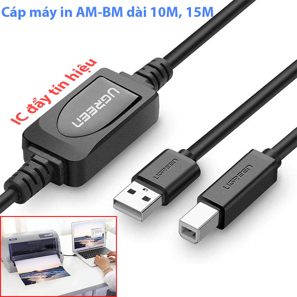 Cáp USB máy in AM-BM dài 10M Ugreen 10374, 15M Ugreen 10362