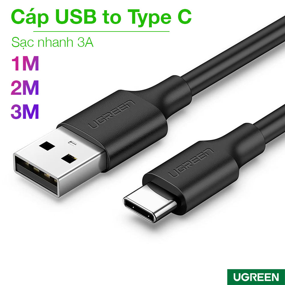 Cáp USB to Type C sạc nhanh 3A dài 1M 2M 3M chính hãng Ugreen