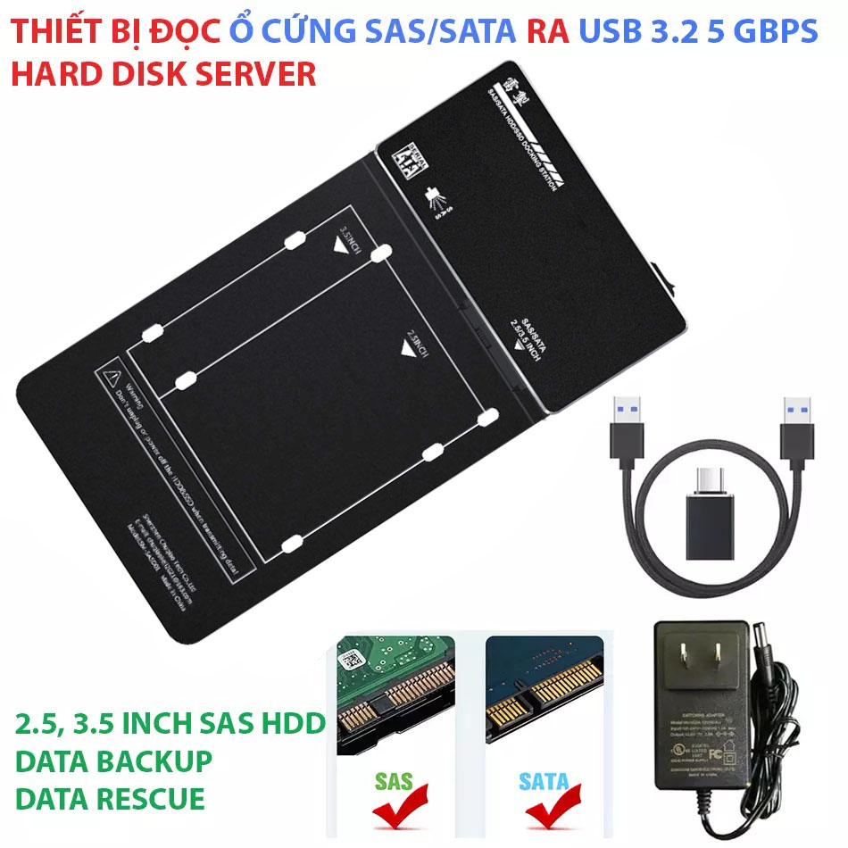 Thiết bị đọc dữ liệu ổ cứng SAS/SATA server sang USB 5 Gbps sử dụng sao chép dữ liệu, cứu hộ