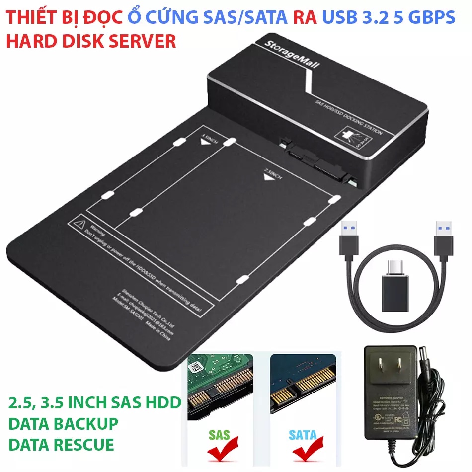 Thiết bị đọc dữ liệu ổ cứng SAS/SATA server sang USB 5 Gbps sử dụng sao chép dữ liệu, cứu hộ