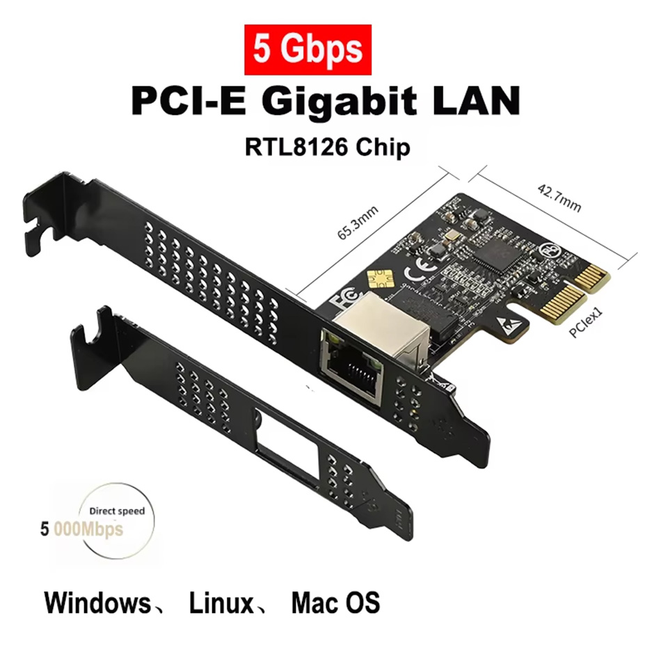 Card mạng PCI-E To RJ45 Network Card 5 Gbps, 2.5Gbps, 1Gbps cho PC, server, máy trạm